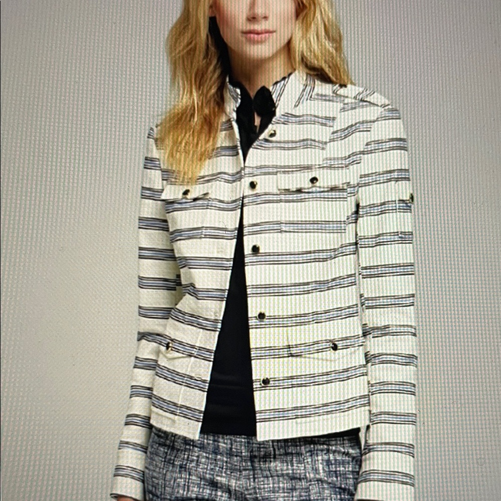 Tory Burch Black and White Striped Blazer